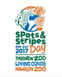 Blue, green and orange logo for spots and stripes day at Paignton Zoo.