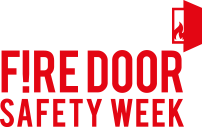 A red and white graphic for fire door safety week.