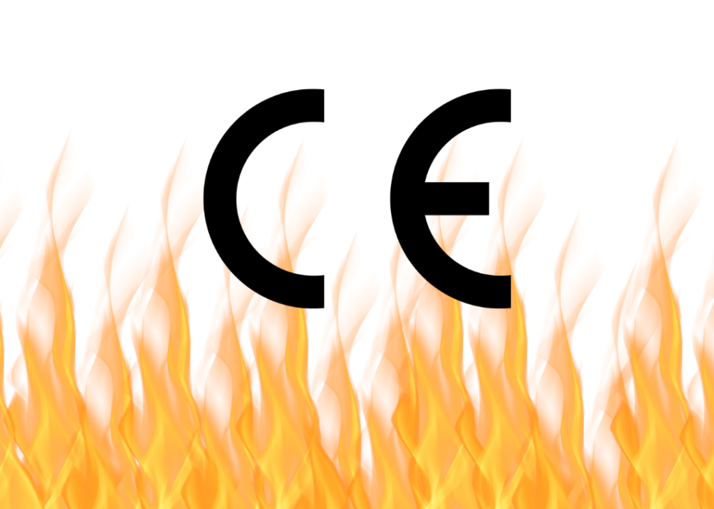 A photo of the CE mark for fire doors